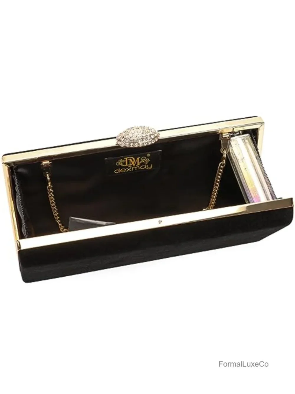 Velvet Clutch with Crystal Clasp Evening Bag with Removable Chain